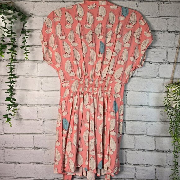 ANTHROPOLOGIE MAEVE TOURISTA SAILBOAT ROMPER PINK WITH BLUE ACCENT SIZE SMALL - Picture 7 of 8